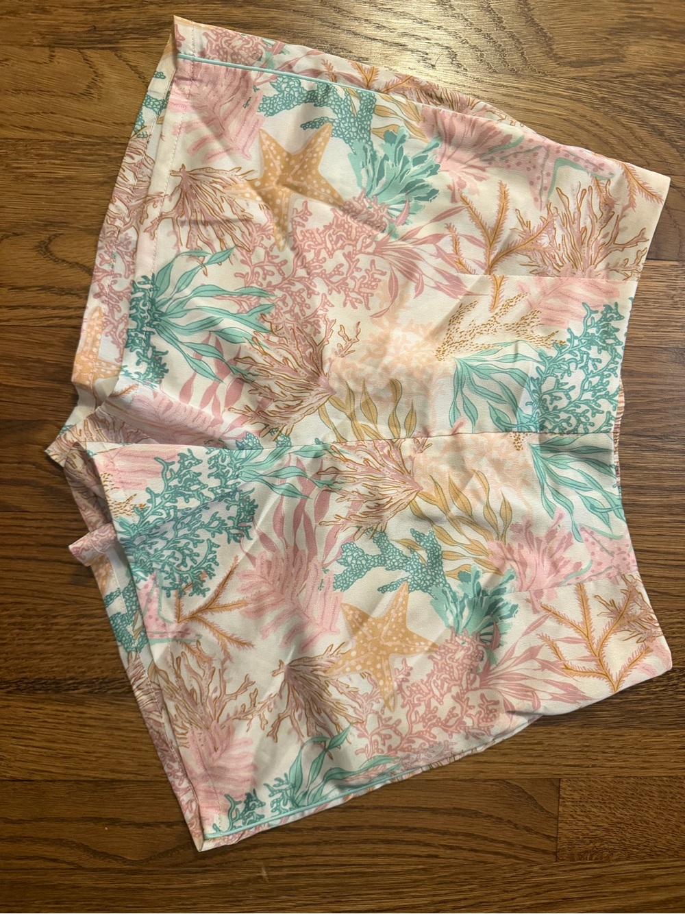 Seashell Print Pajama Shorts — Pastel Pink, Teal & Sand